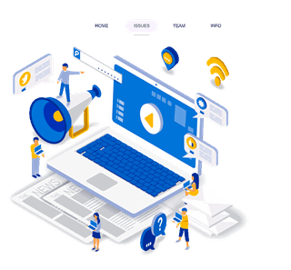 Laptop desplegando contenidos con múltiples elementos digitales y personas conectadas, simbolizando estrategia omnicanal de marketing.