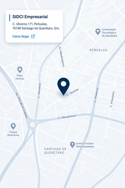 Ubicación de SIDCI Empresarial en C. Obreros 171, Peñuelas, Querétaro